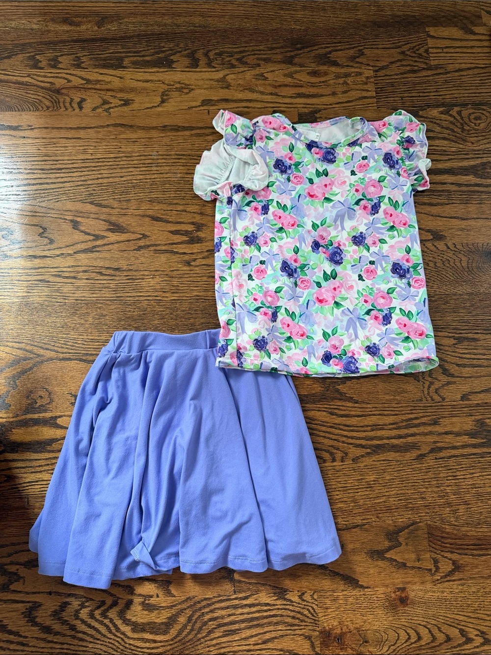 Mila & Rose- Girls Floral Ruffle Sleeve Top with Lavender Skirt Set | 7/8 shirt